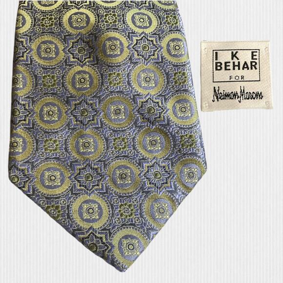 IKE BEHAR for Neiman Marcus Periwinkle Blue Green Textured Repp Silk Tie - Picture 10 of 12
